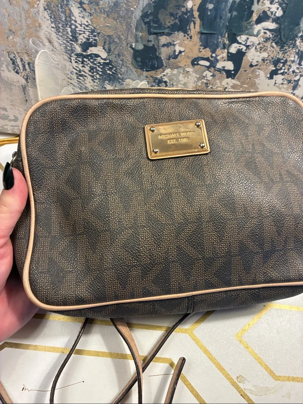 Genuine Michael Kors Brown and Beige MK Signature Crossbody Bag